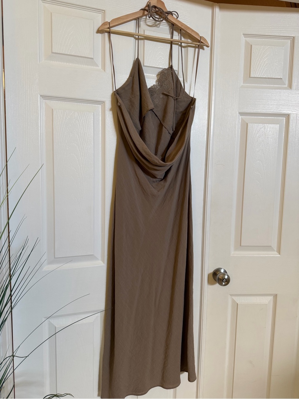 Zara Slip Midi Dress with Floral Lace - Taupe - Picture 3 of 5